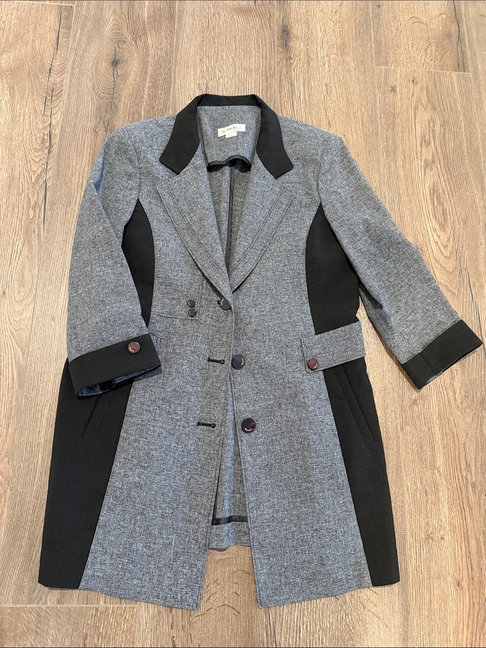 Grey and Black Contrast Tailored Blazer Jacket